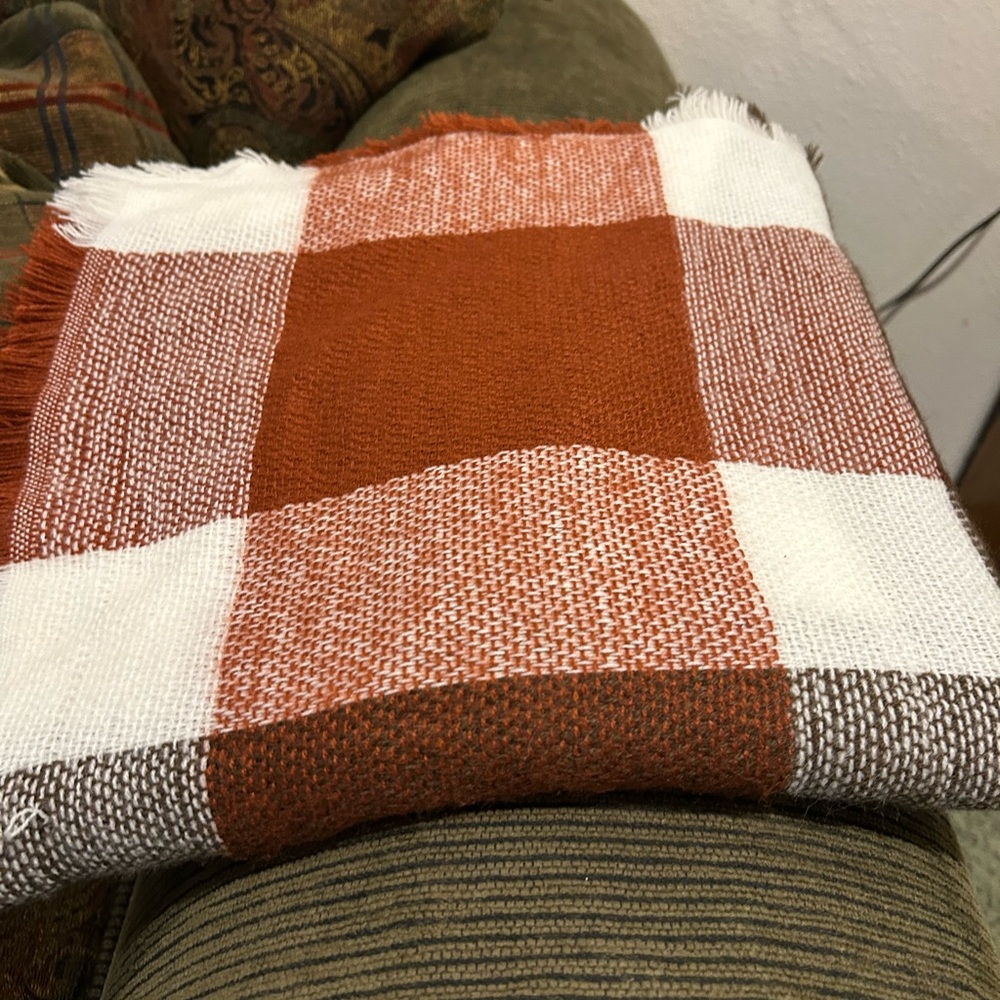Riah Fashion Rust and Cream Plaid Throw Blanket